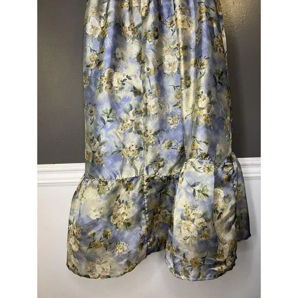 Wild Fable Dress Womens Small Blue Floral Satin Maxi Sundress Ruffle Hem - Picture 9 of 12